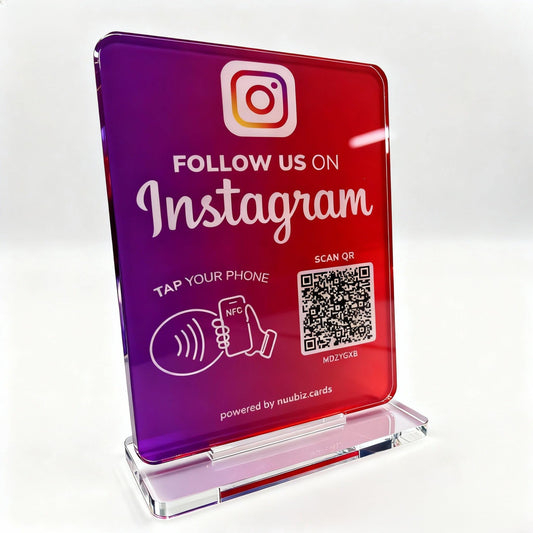 Follow Us on Social Media Sign with NFC QR Code, NFC Follow Us Tap Stand
