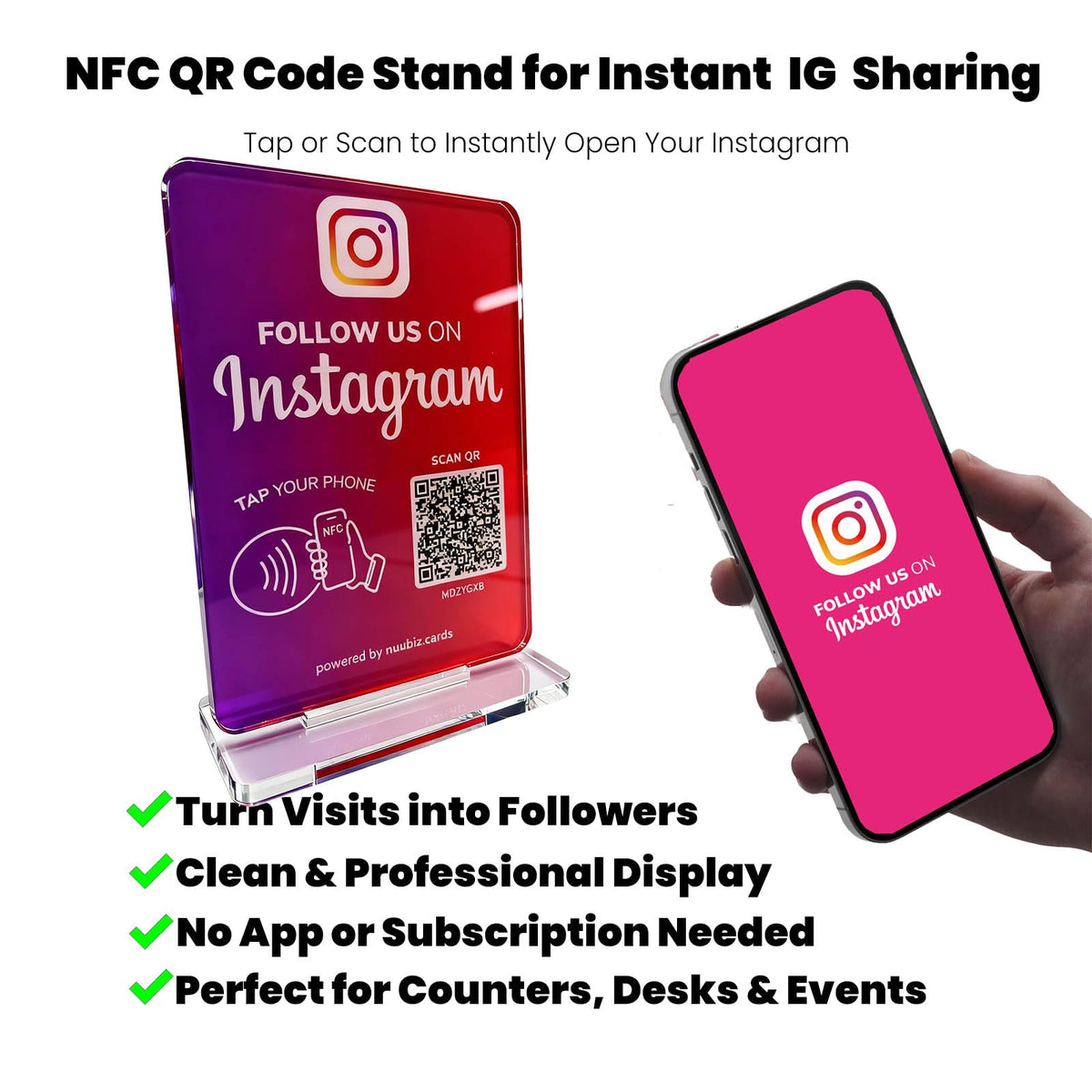 Follow Us on Social Media Sign with NFC QR Code, NFC Follow Us Tap Stand