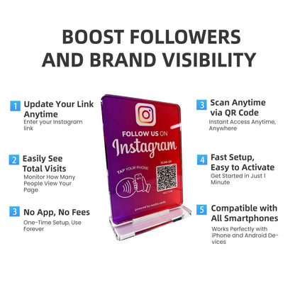 Follow Us on Social Media Sign with NFC QR Code, NFC Follow Us Tap Stand