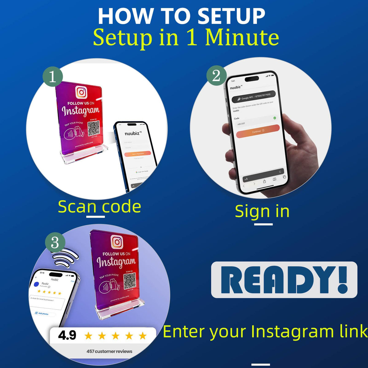 Follow Us on Social Media Sign with NFC QR Code, NFC Follow Us Tap Stand