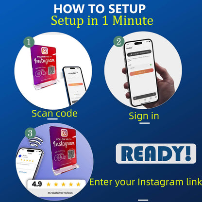 Follow Us on Social Media Sign with NFC QR Code, NFC Follow Us Tap Stand