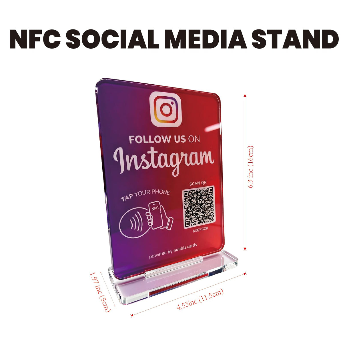 Follow Us on Social Media Sign with NFC QR Code, NFC Follow Us Tap Stand