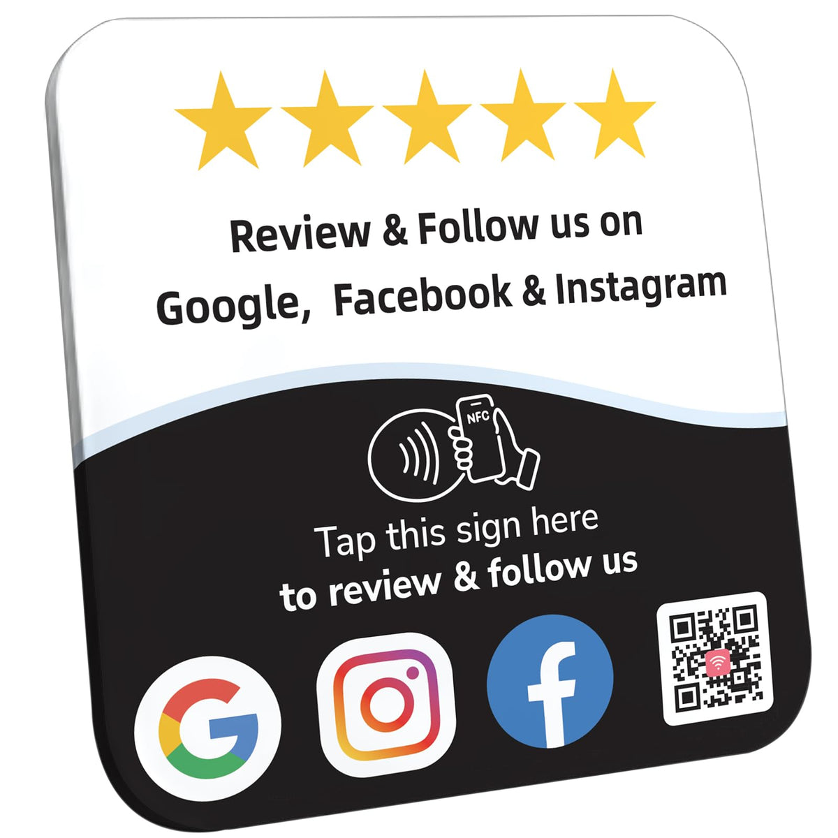 Large Google Review Plate with NFC & QR Code, All-in-One Social Media Link Hub, 7.1" × 7.1"