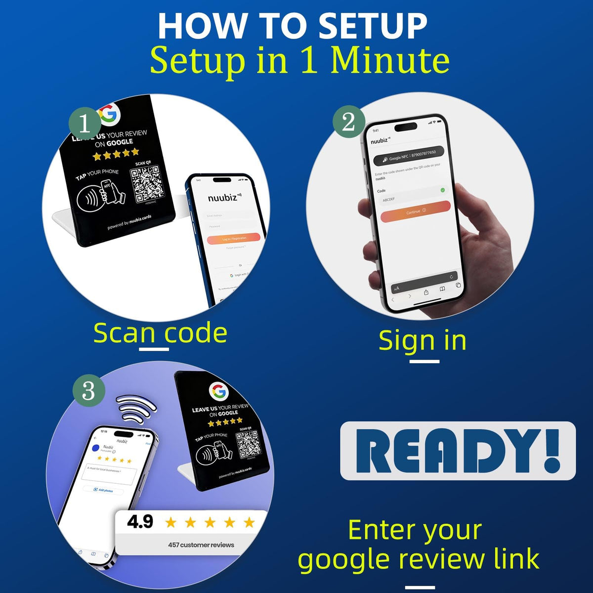 Review Stand for Google with NFC & QR (Large:6.3 × 4.53 inches)