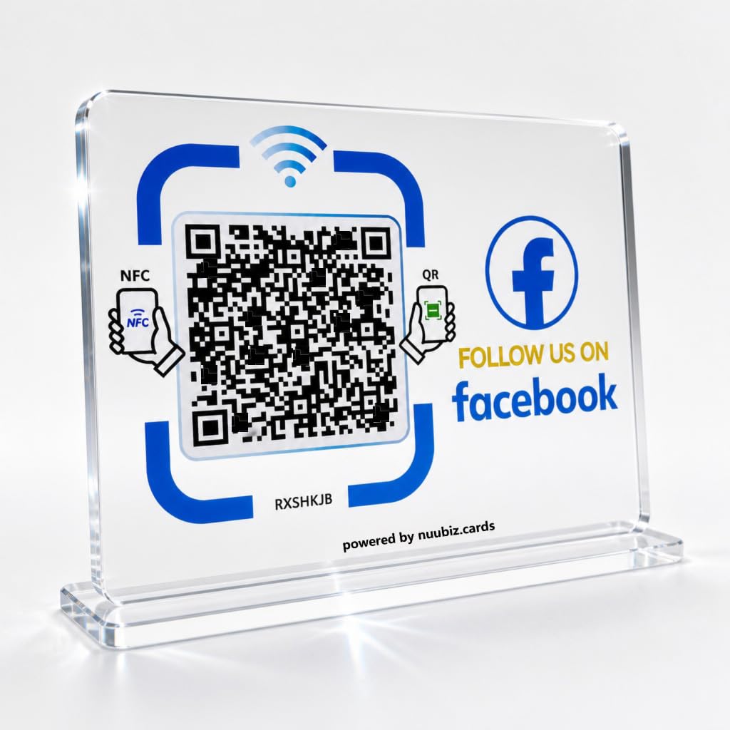 NUUBIZ Social Media QR Code Stand for Facebook, NFC Tap to Follow Us Sign