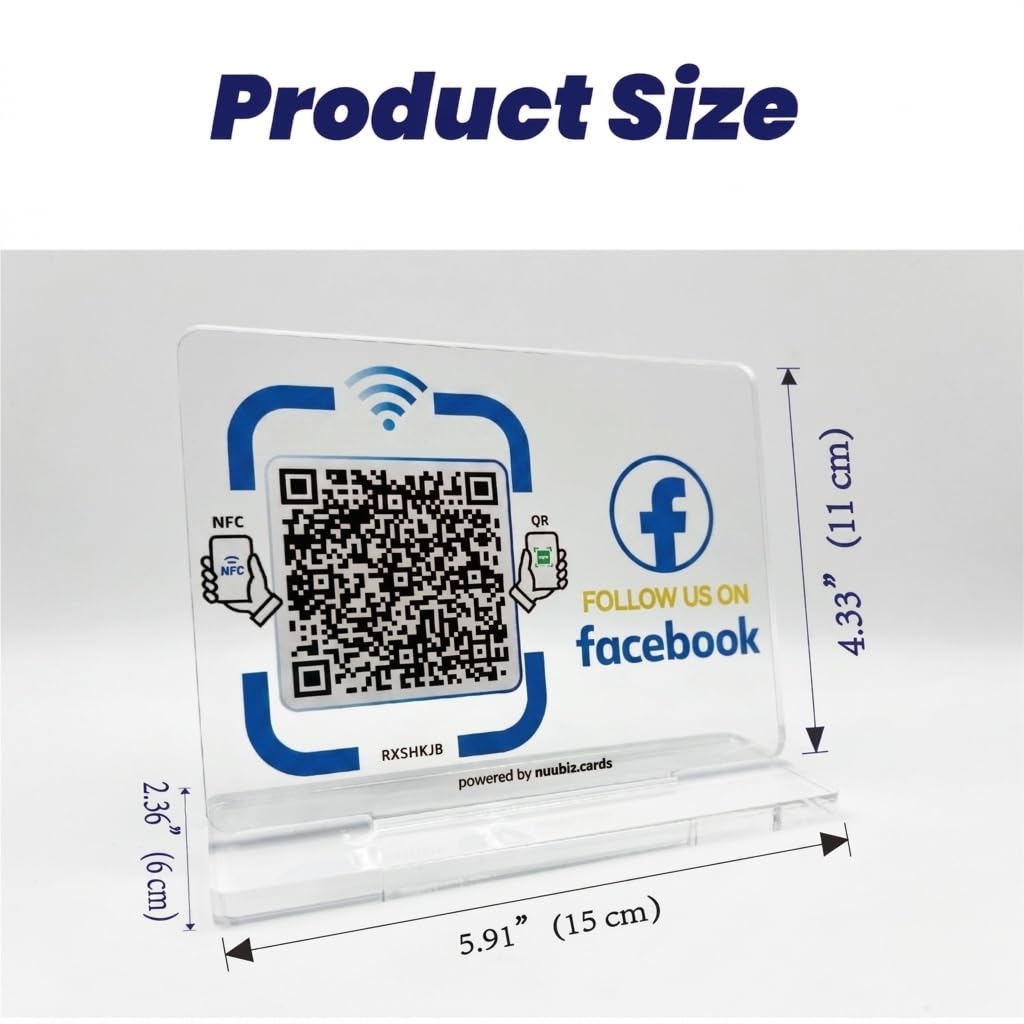 NUUBIZ Social Media QR Code Stand for Facebook, NFC Tap to Follow Us Sign