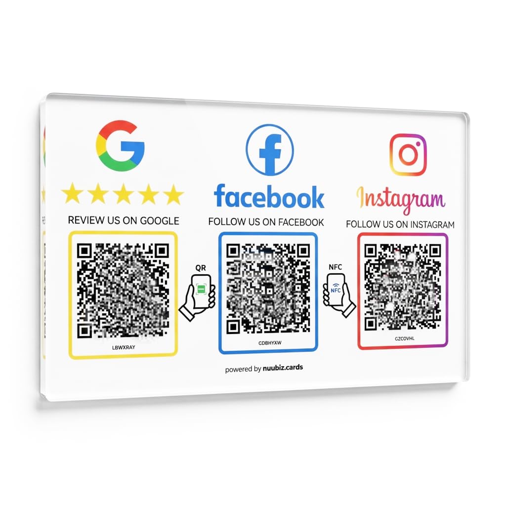 NUUBIZ Review Plate for Google, Social Media Sign for Instagram & Facebook
