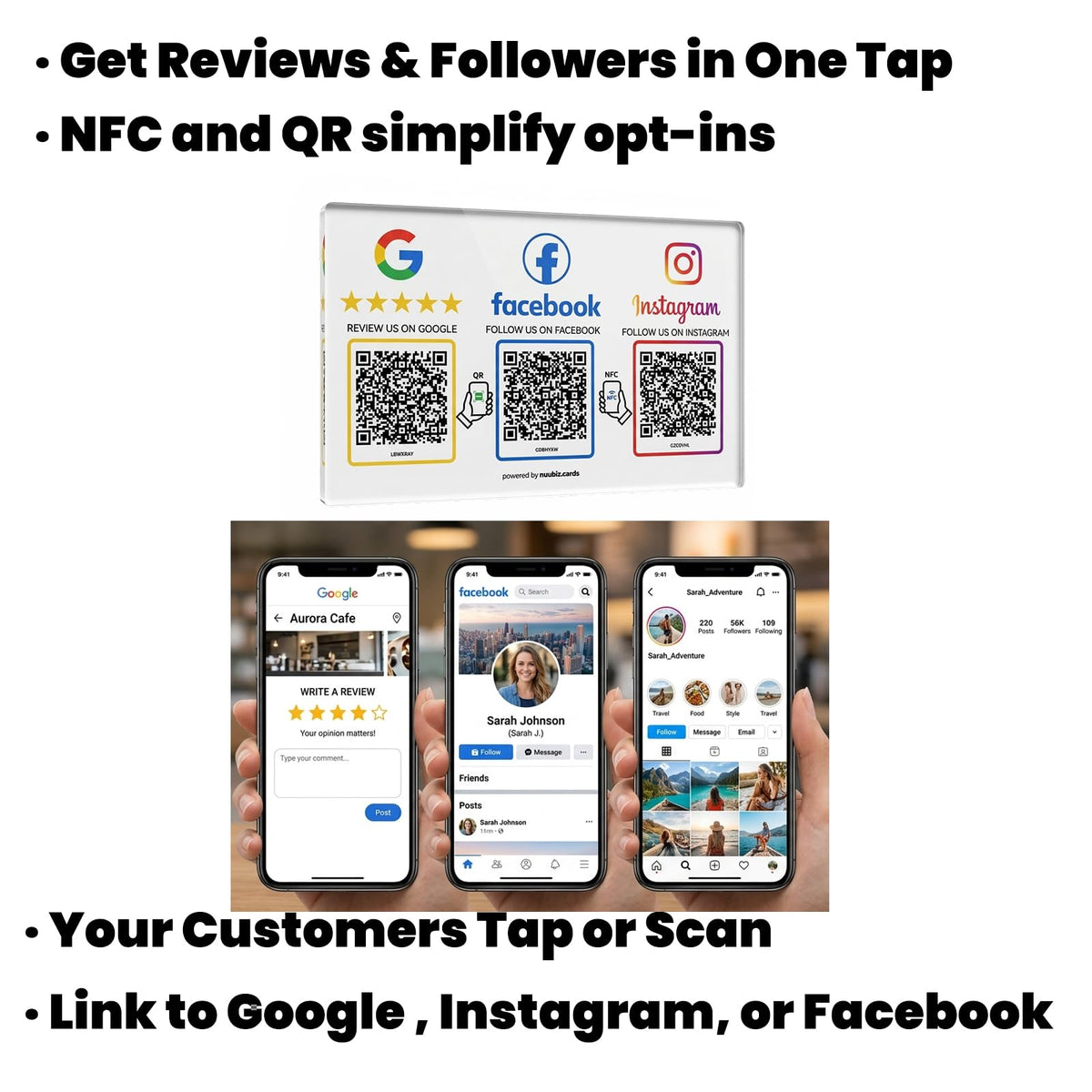 NUUBIZ Review Plate for Google, Social Media Sign for Instagram & Facebook