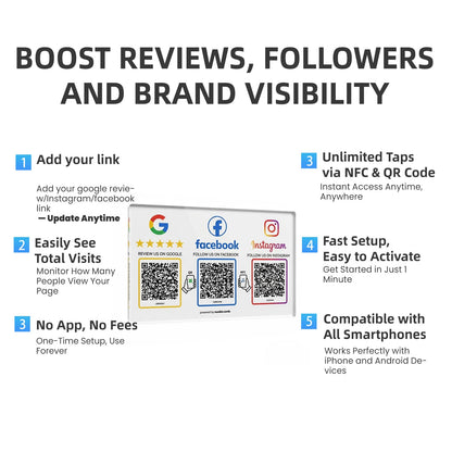 NUUBIZ Review Plate for Google, Social Media Sign for Instagram & Facebook