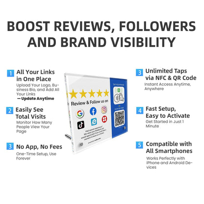 Multi-Link NFC Review Stand for Google & Follow Us on Social Media Sign