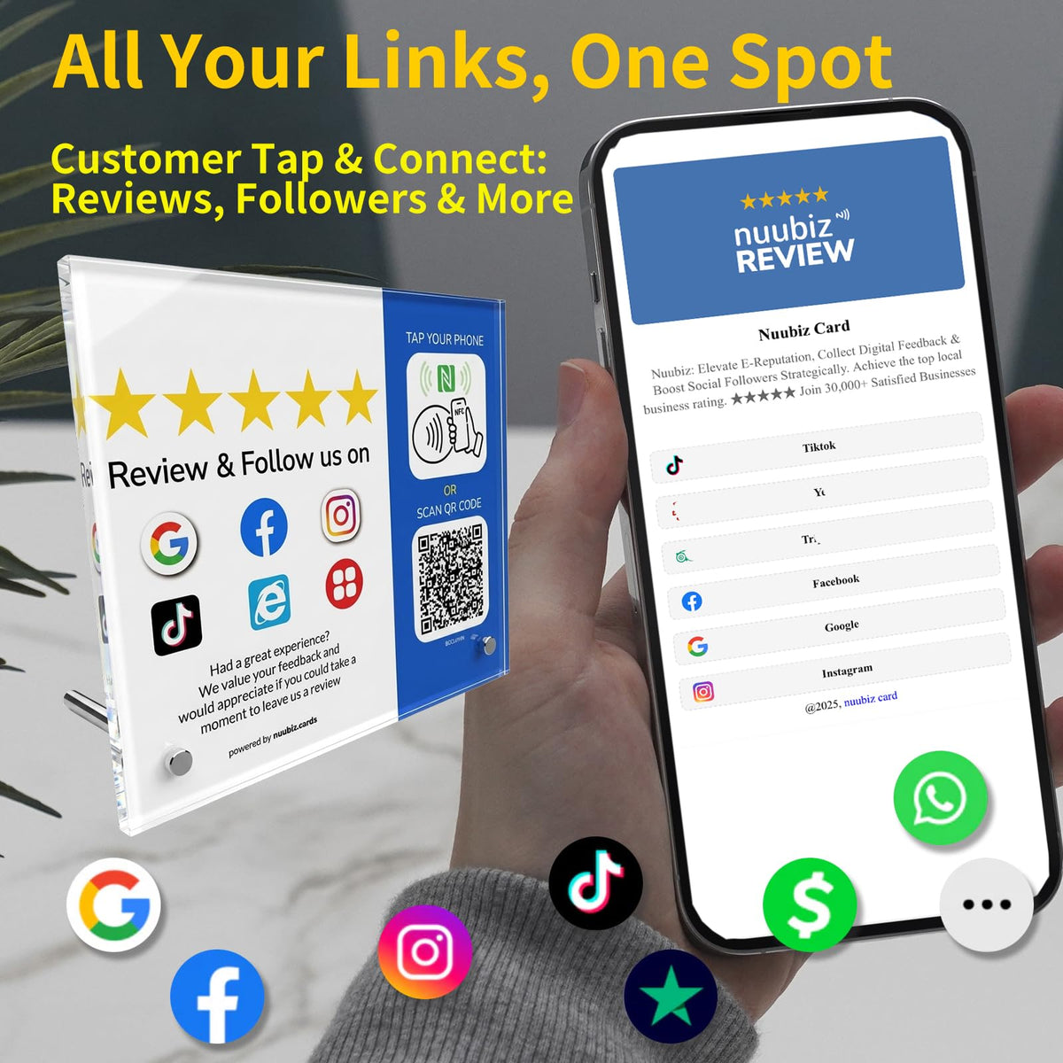 Multi-Link NFC Review Stand for Google & Follow Us on Social Media Sign