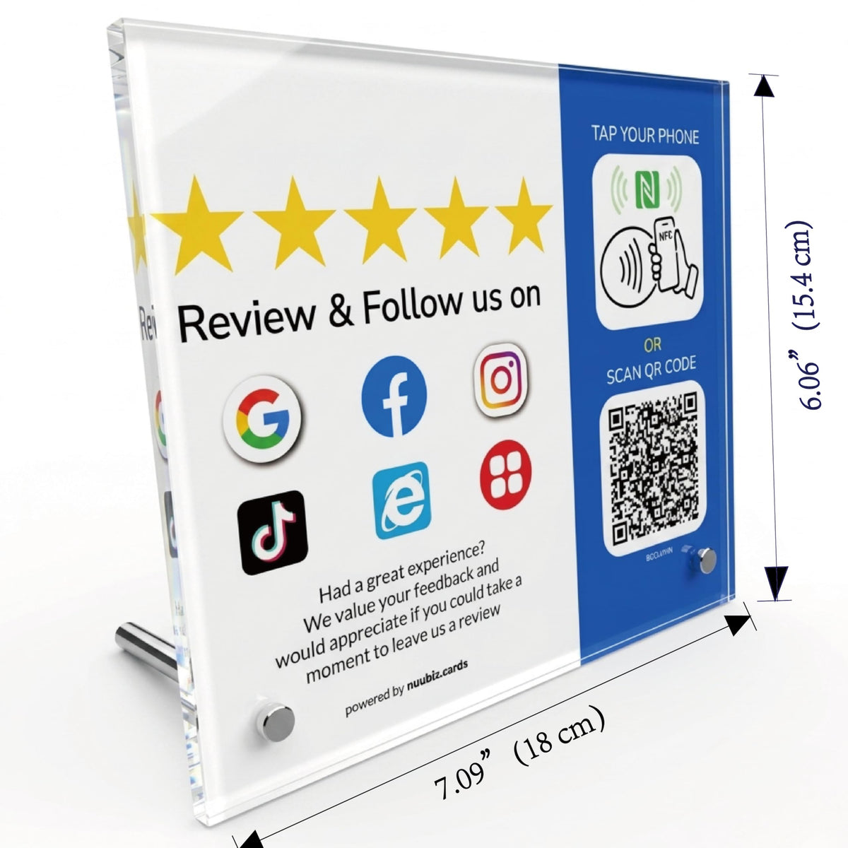 Multi-Link NFC Review Stand for Google & Follow Us on Social Media Sign