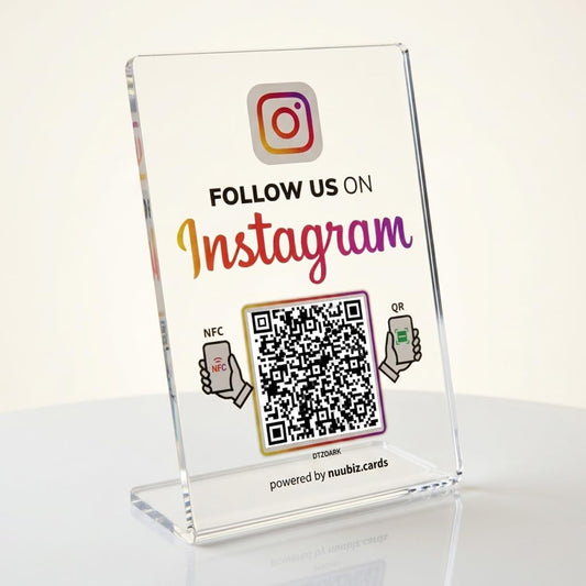 NFC Social Media Sign with QR Code, Tap to Follow Us Stand for Instagram