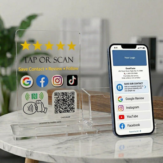 Google Review Stand with Digital Business Card Holder & Social Media Links