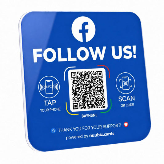 NFC Social Media Sign with QR Code, Follow Us Stand for Facebook