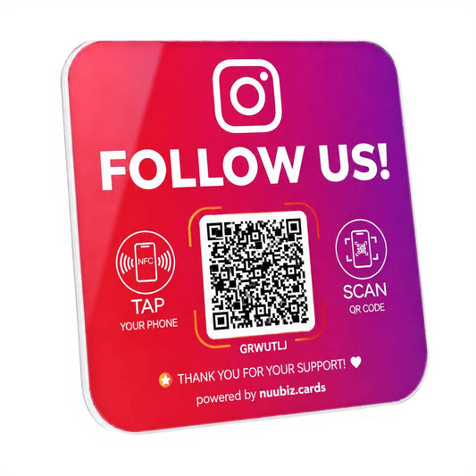 NFC Social Media Sign with QR Code, Follow Us Stand for Instagram