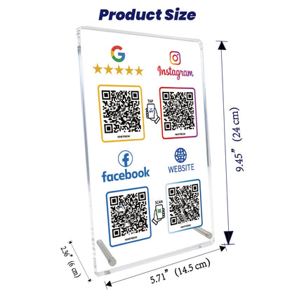 Review Stand for Google, Social Media Sign for IG & FB, Website, 4 QR & NFC
