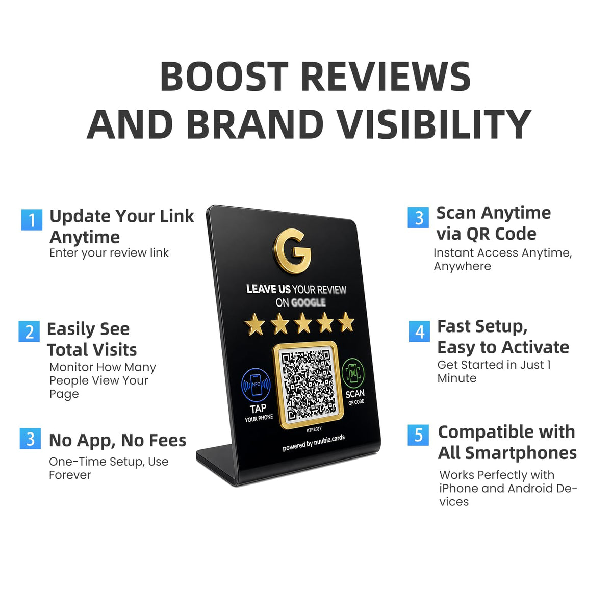 NFC Review Tap Stand for Google with QR Code,Lager Size: 6.3" *4.45"