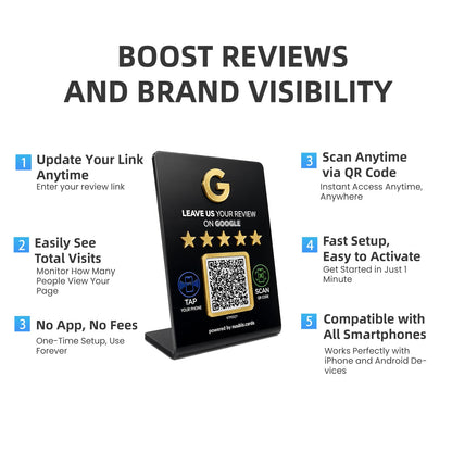 NFC Review Tap Stand for Google with QR Code,Lager Size: 6.3" *4.45"