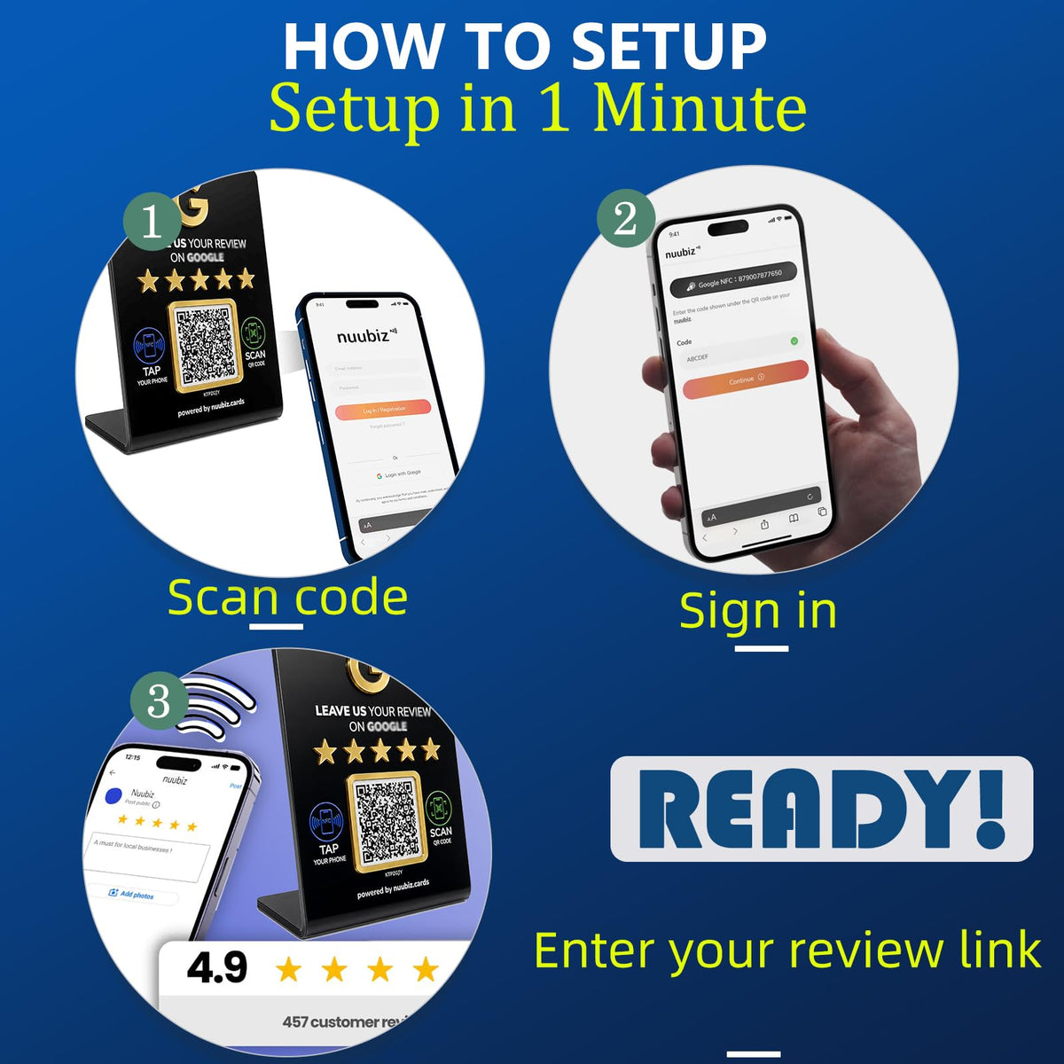 NFC Review Tap Stand for Google with QR Code,Lager Size: 6.3" *4.45"