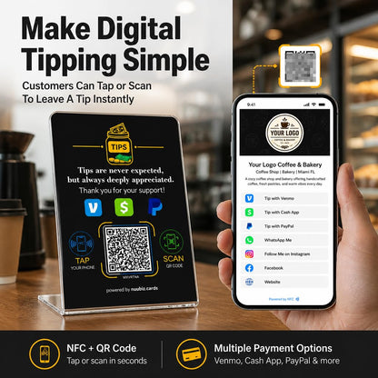 Tip Jar Stand with NFC QR Code Sign for Venmo Cash App PayPal