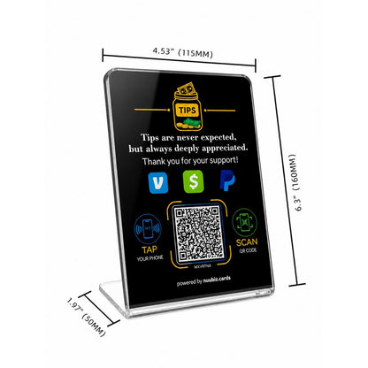 Tip Jar Stand with NFC QR Code Sign for Venmo Cash App PayPal