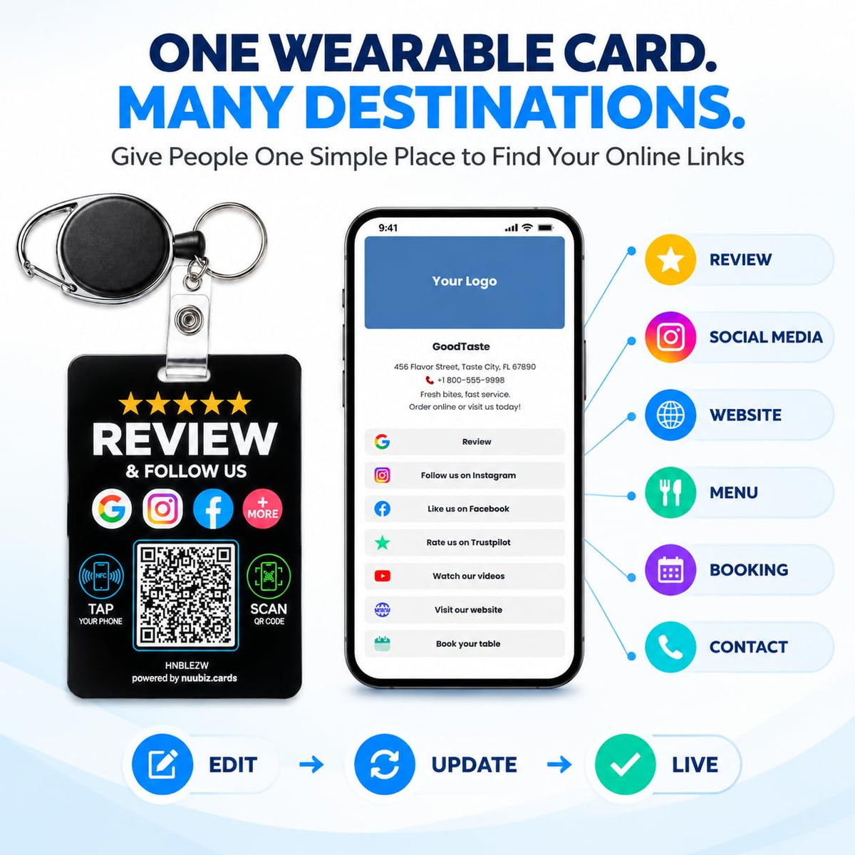 Wearable Multi-Link Google Review & Social Media Card