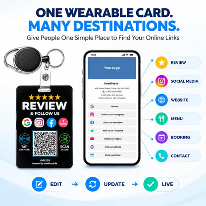 Wearable Multi-Link Google Review & Social Media Card