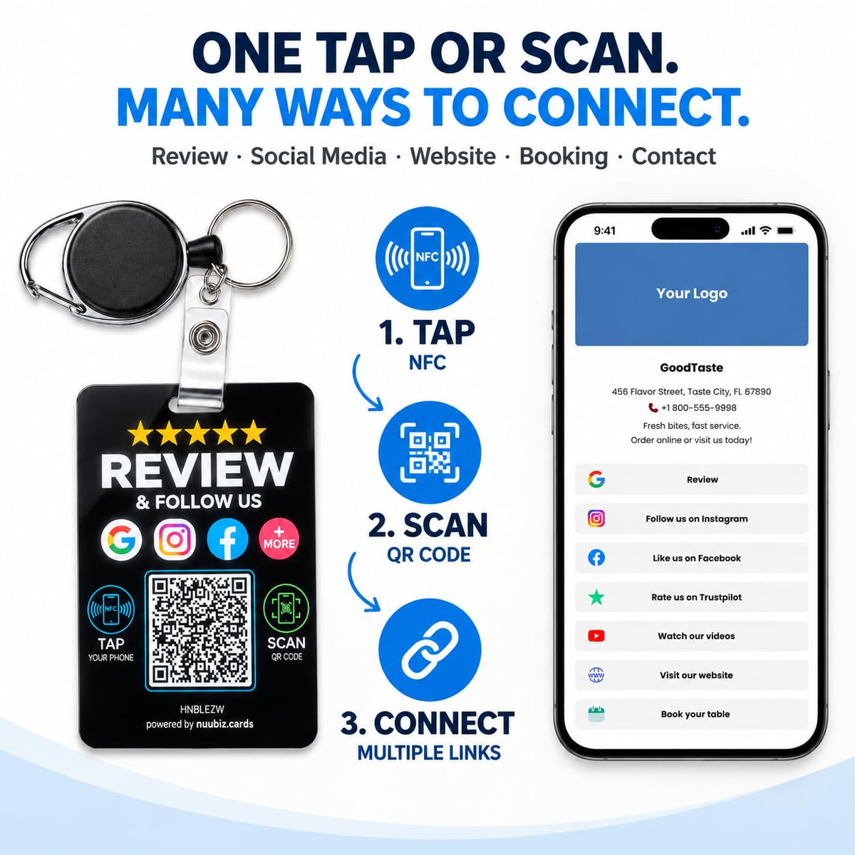 Wearable Multi-Link Google Review & Social Media Card
