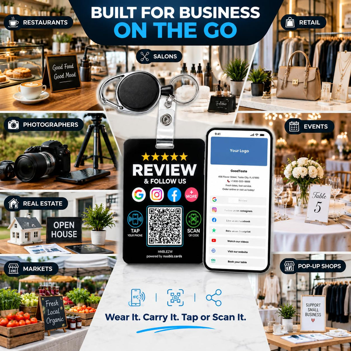 Wearable Multi-Link Google Review & Social Media Card