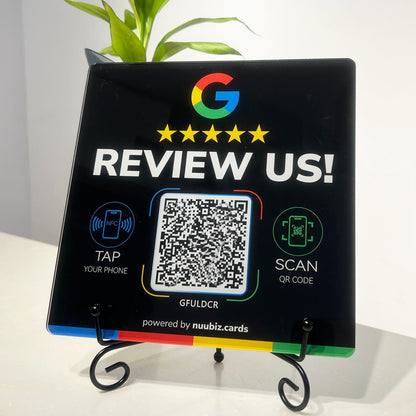Tap NFC Review Plate for Google by NUUBIZ - Boost Reviews &amp; SEO Instantly– Real-Time Analytics–Compatible with All Phones–Reusable NFC &amp; QR– Adhesive/Stand (1, Style 1: Larger 7.09 × 7.09")