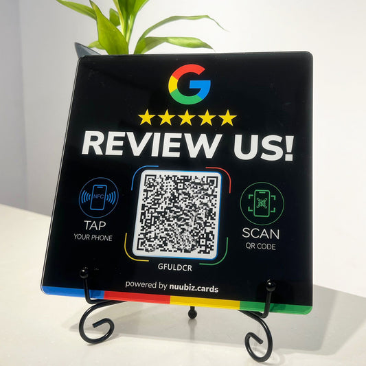 Tap NFC Review Plate for Google by NUUBIZ - Boost Reviews &amp; SEO Instantly– Real-Time Analytics–Compatible with All Phones–Reusable NFC &amp; QR– Adhesive/Stand (1, Style 1: Larger 7.09 × 7.09")