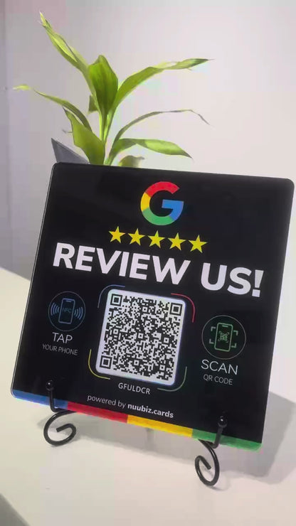 Tap NFC Review Plate for Google by NUUBIZ - Boost Reviews &amp; SEO Instantly– Real-Time Analytics–Compatible with All Phones–Reusable NFC &amp; QR– Adhesive/Stand (1, Style 1: Larger 7.09 × 7.09")