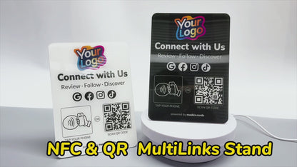 Custom White Multilink Review & Social Media Sign Stand (Bulk)